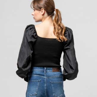 ΜΠΛΟΥΖΑ ΠΛΕΚΤΗ ΜΕ ΦΟΥΣΚΩΤΑ ΜΑΝΙΚΙΑ 1002641 ΜΑΥΡΟ