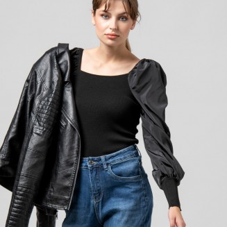 ΜΠΛΟΥΖΑ ΠΛΕΚΤΗ ΜΕ ΦΟΥΣΚΩΤΑ ΜΑΝΙΚΙΑ 1002641 ΜΑΥΡΟ