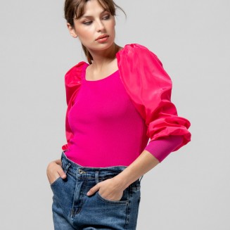 ΜΠΛΟΥΖΑ ΠΛΕΚΤΗ ΜΕ ΦΟΥΣΚΩΤΑ ΜΑΝΙΚΙΑ 1002641 ΦΟΥΞΙΑ